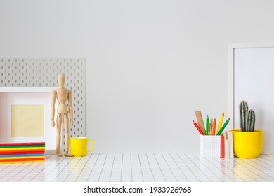 Student Creative Desk Mock Up With Colorful Office Supplies And Cactus. Back To School.