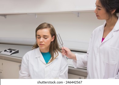 Student Doing A Hearing Test At The University