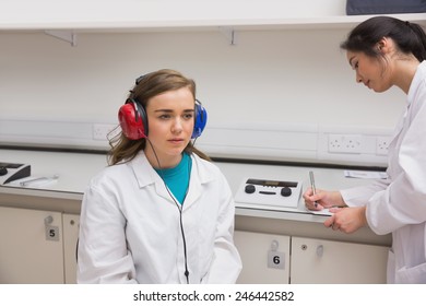 Student Doing A Hearing Test At The University