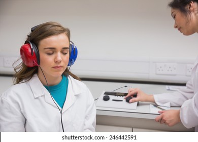 Student Doing A Hearing Test At The University