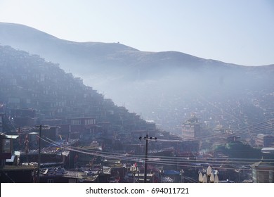 Student dorms in Larung Gar Buddhist Academy in Sertar. In the Tibetan area Garze, in Sichuan, China,