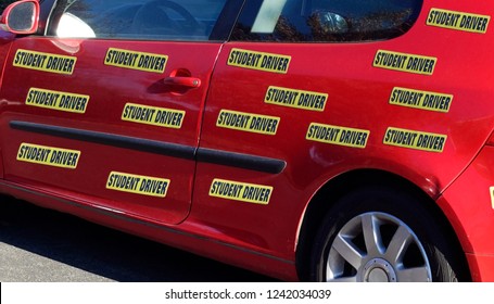 Student Driver Car Covered With Humorous STUDENT DRIVER Signs.