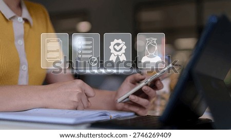 Student engaging in elearning on a mobile device to gain a digital diploma and enhance professional qualifications for career growth