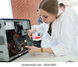 Student Girl In Technology Fixing Computer Hard Drive