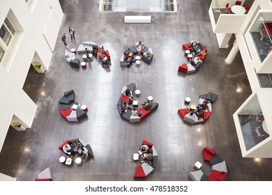 Student Groups On Seating In A Modern University Atrium