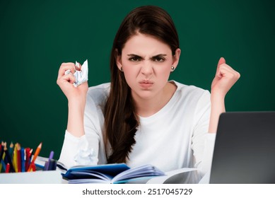 Student in high school classroom. Knowledge in high school. High school or university concept. Young College student study near blackboard. Education concept. Lesson and homework in high school.