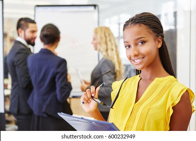Student in interracial start-up team as intern in her internship