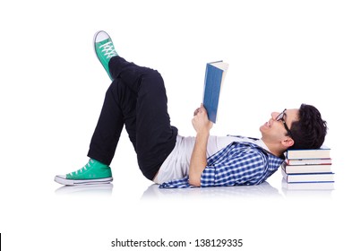 Student with lots of books on white - Powered by Shutterstock