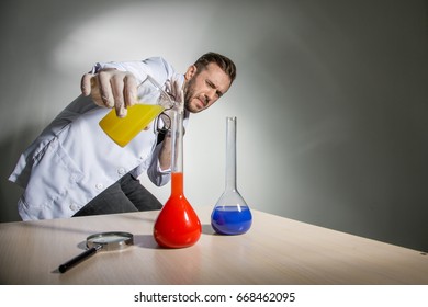 A Student Makes A Dangerous Experience - Mixes Chemicals In The Lab