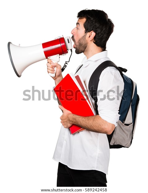 Student Man Shouting By Megaphone Stock Photo (Edit Now) 589242458