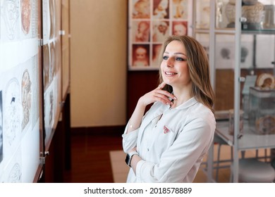 A Student Of The Medical University In The Anatomical Museum. A Future Nurse In The Office Of A Nursing School.