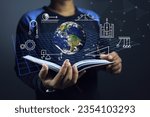 Student open book to study the orb globe gravitational force grid in the world of Sir Isaac Newton