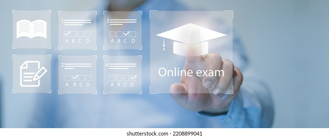 Student Passing Online Exam Concept, Online Exam, Choose Correct Answer In Test Knowledge. E-learning, Education Concept. Checkbox.