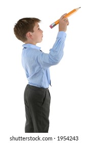 Student with a pencil about to write a message