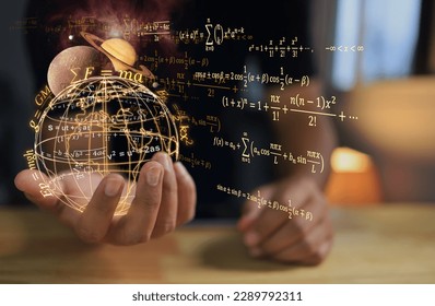 A student or physics scientist holds a globe to study laws of gravitational force from stars in solar system that affect our planet and phenomena such as sea level or heat waves from solar storms. - Powered by Shutterstock