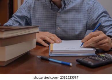 The student solved a math problem. Learning statistics in college. Science and exam preparation