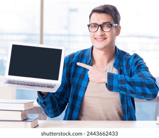 Student in telelearning distance learning concept reading in lib
