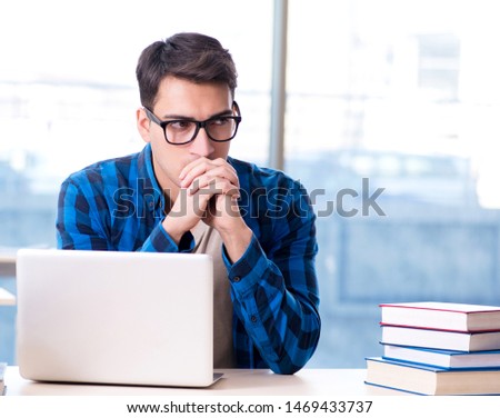 Student in telelearning distance learning concept reading in lib