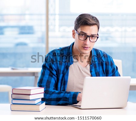 Student in telelearning distance learning concept reading in lib