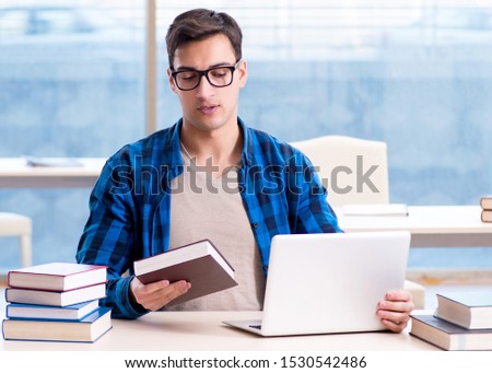 Student in telelearning distance learning concept reading in lib