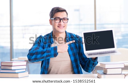 Student in telelearning distance learning concept reading in lib