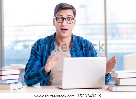 Student in telelearning distance learning concept reading in lib