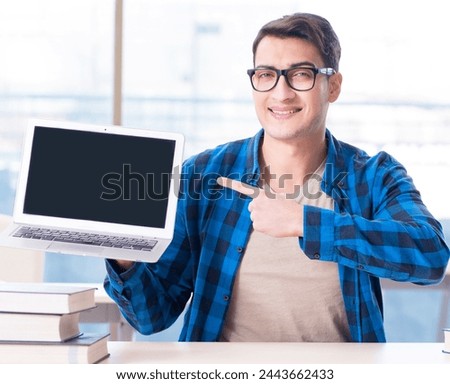 Student in telelearning distance learning concept reading in lib