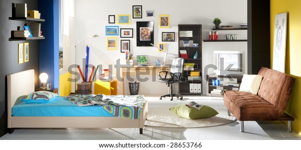 Modern Student Bedroom Decor Stock Photo Dreamstime