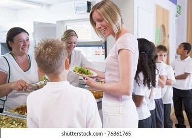 Students in cafeteria line with teacher at lunchtime - Powered by Shutterstock