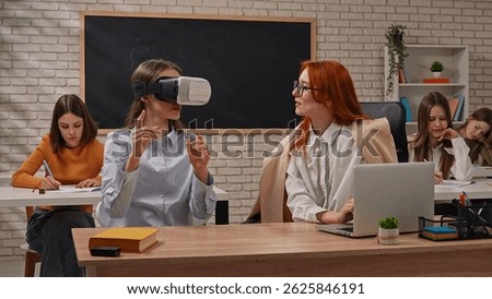 Students in a classroom explore virtual reality, enhancing their educational experience through immersive technology.