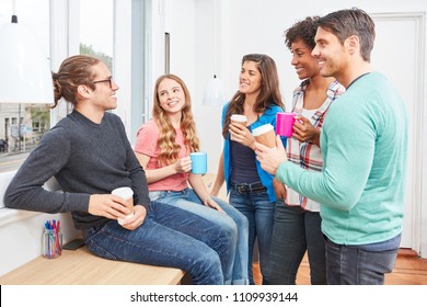 Students In The Coffee Break At The Relaxed Small Talk In The Coworking Office