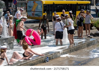 Students In A Fountain Celebrating Graduating From High School In Aarhus, Denmark On 25 June 2022