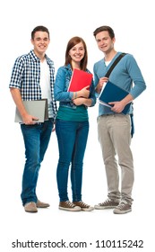 Students Friends Standing Together On White Background