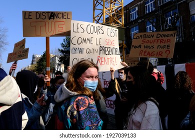 Students gather to protest against isolation and precariousness at the Universite Libre de Bruxelles in Brussels, Belgium on March 1st, 2021.