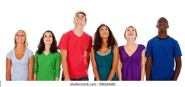 Students: Group Of Teen Students All Looking Upwards