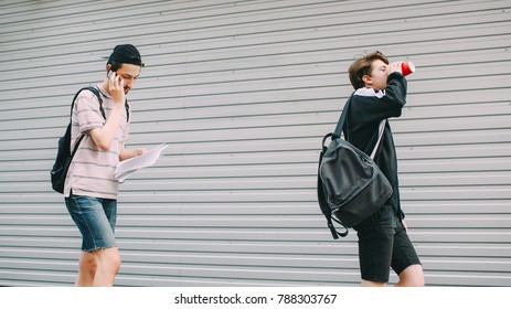 students have a coffee break while preparing for examination. education fun relaxation concept