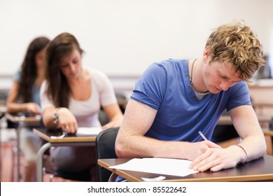 Students having a test in a classroom