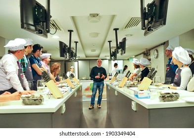 Students at Istanbul Cookery School learn how to cook a meal by taking masterclass training from chefs in Istanbul,Turkey. 20 September 2019