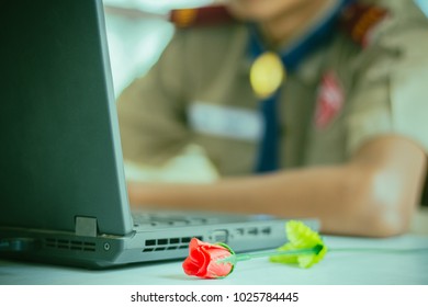 Students are learning by computer.