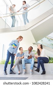 Students Or Pupils Making Small Talk In Uni Campus