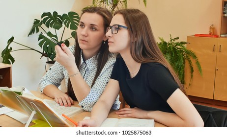 Students study in the classroom at the school desk