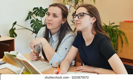 Students study in the classroom at the school desk