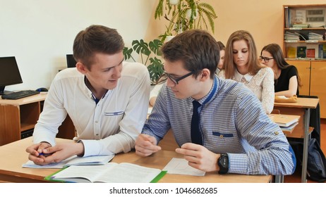 Students study in the classroom at the school desk