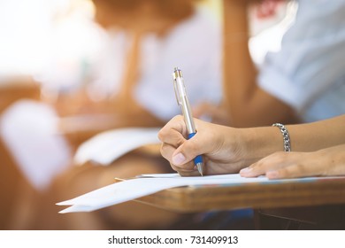 Students takes the test or exam in classroom.
