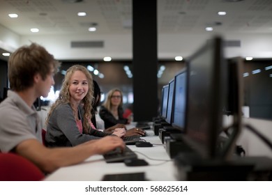Students using computers in class