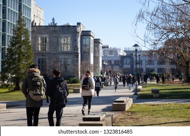 Students walk between classes on a university campus