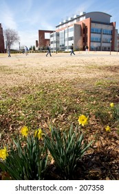 Students Walking To Class In The Distance At Georgia Tech