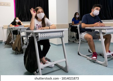 Students Wearing Face Masks At A Classroom Amid The Ongoing Coronavirus Pandemic At A Private School In Istanbul, Turkey, 11 September 2020. 