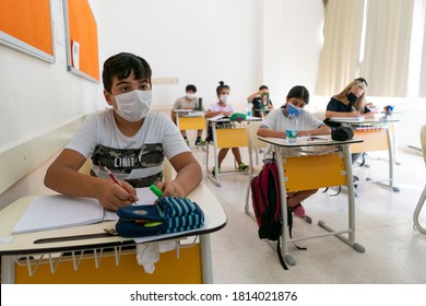 Students Wearing Face Masks At A Classroom Amid The Ongoing Coronavirus Pandemic At A Private School In Istanbul, Turkey, 11 September 2020. 