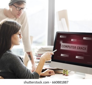 Students working on computer network graphic overlay